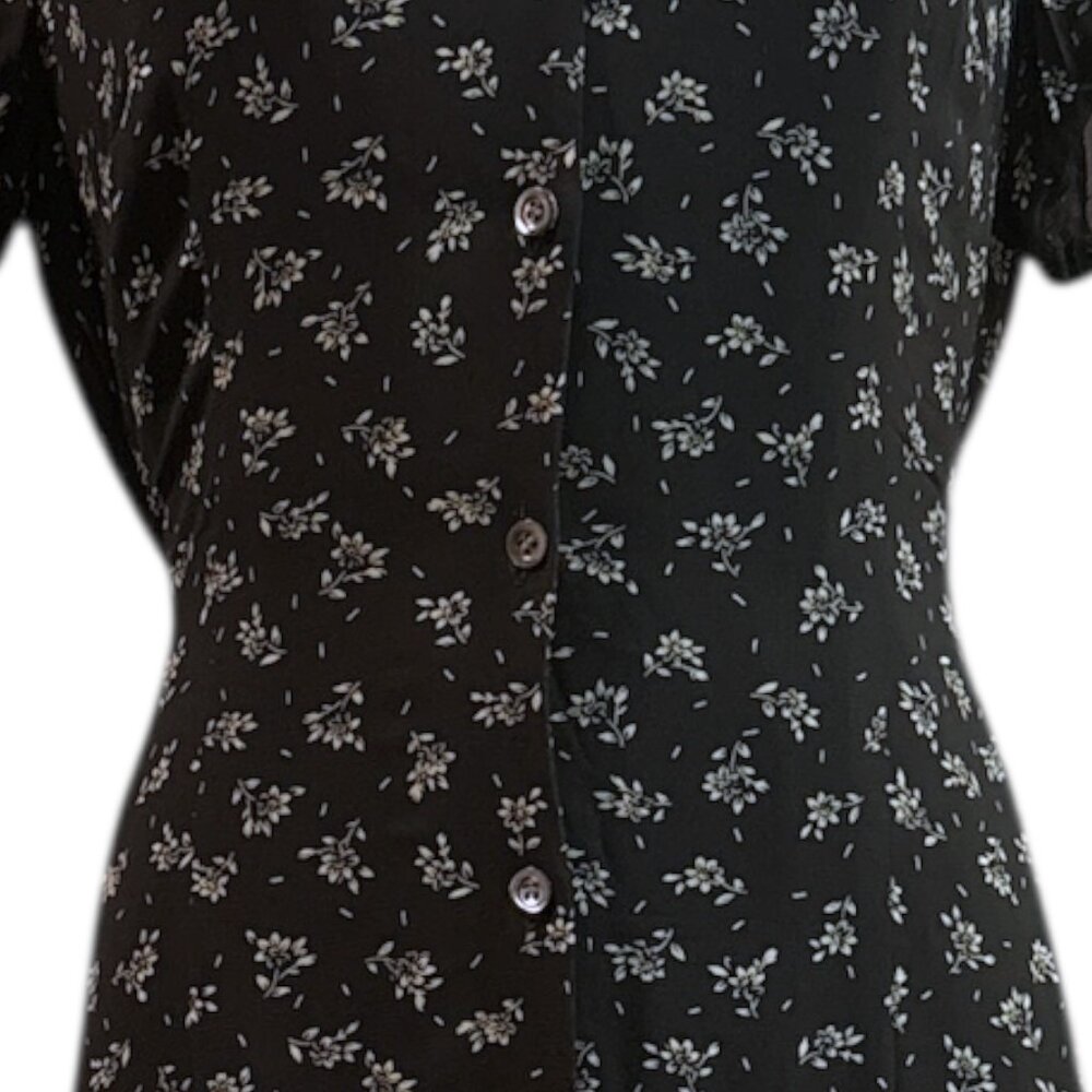 Vtg Dark Academia Ditzy Floral Maxi Dress Sz 8 Button Front Collared Cottagecore - Picture 3 of 15